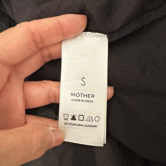 Mother Button Up Blouse V Neck Short Sleeve Loose Fit Cotton Minimalist Black - Picture 8 of 9